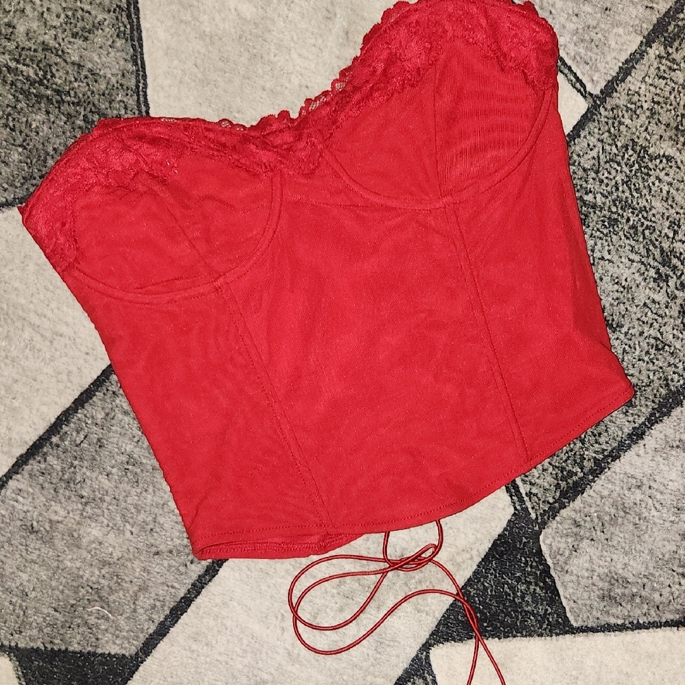 Forever 21 Red Ruched Bustier Bodysuit